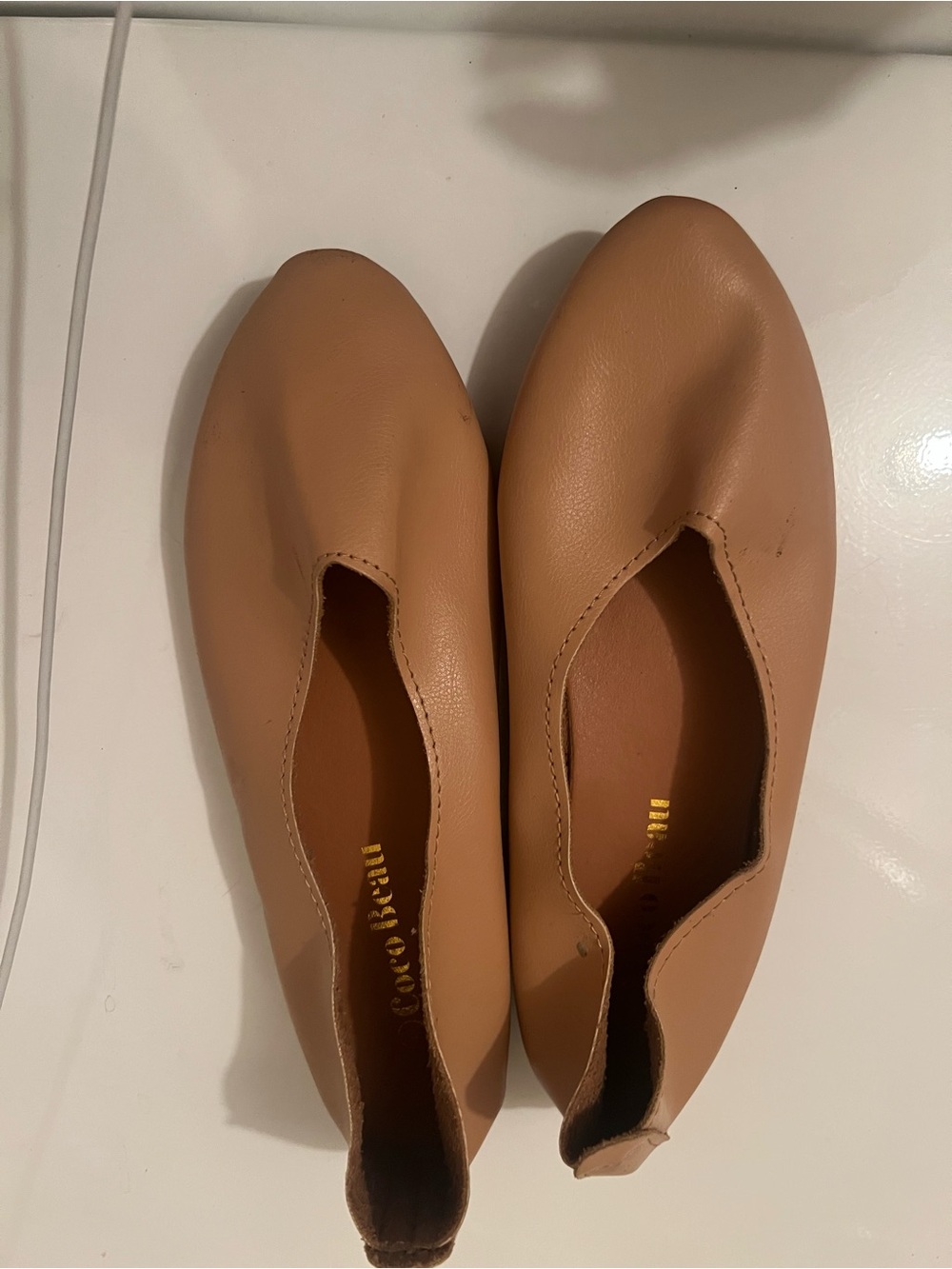 Women’s Tan Slip-On Leatherette Flats by Unbranded